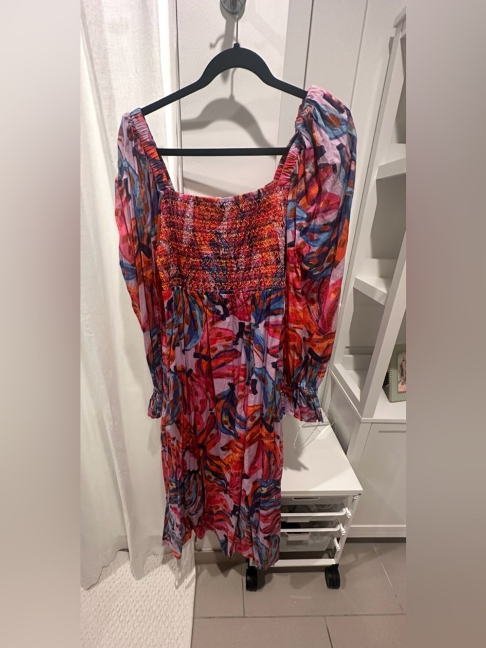 FARM Rio Multicolor Floral Smocked Long Sleeve Midi Dress